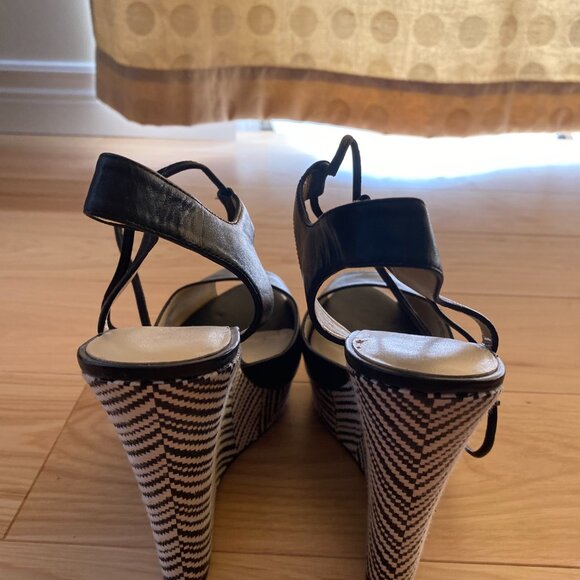 Nine West Black Leather Wedge Sandals - Picture 3 of 4